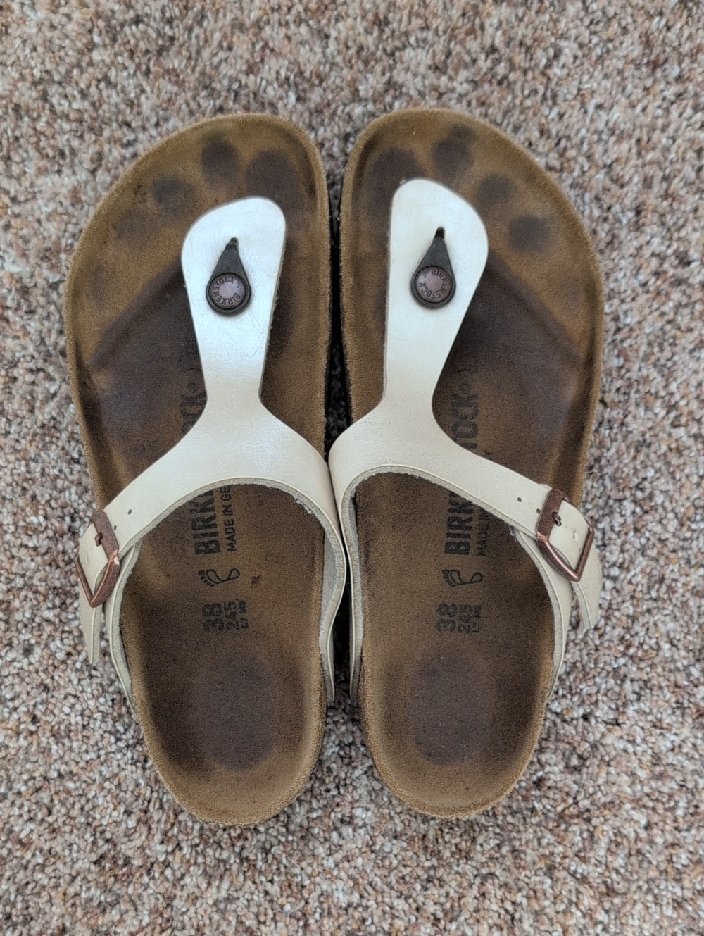 Birkenstock Pearl White Leather Thong Sandals with Buckle